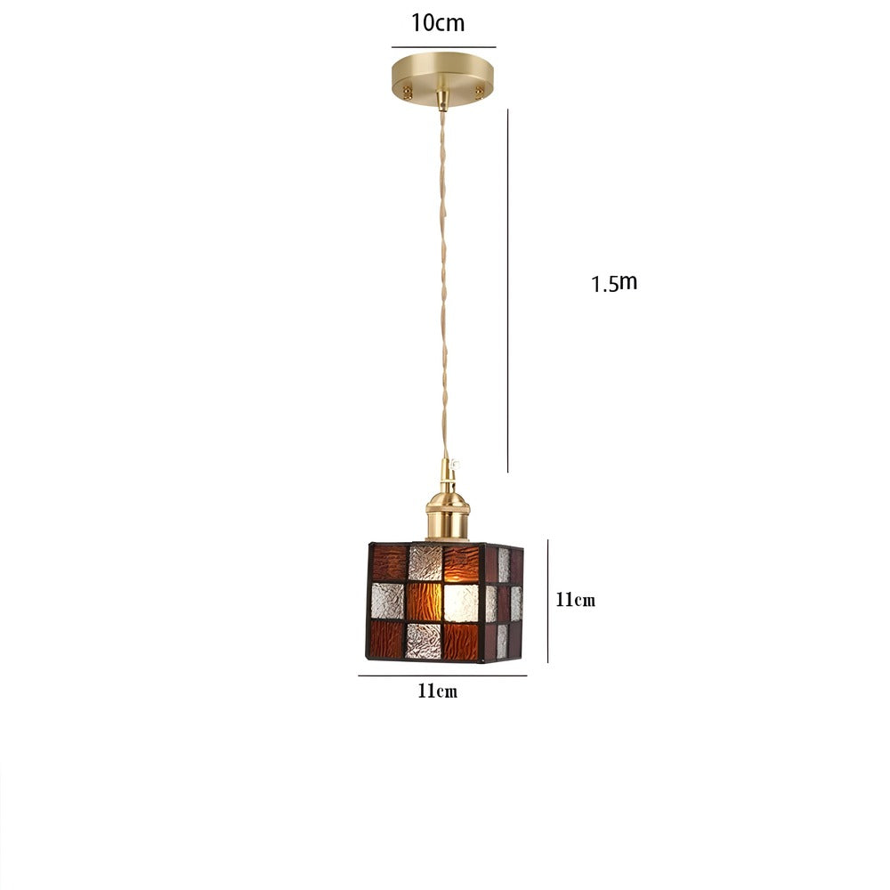 IllumaStyle – Lampada a sospensione retro giapponese in vetro di rame geometrico