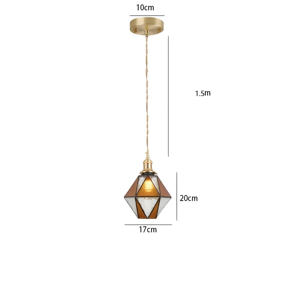IllumaStyle – Lampada a sospensione retro giapponese in vetro di rame geometrico