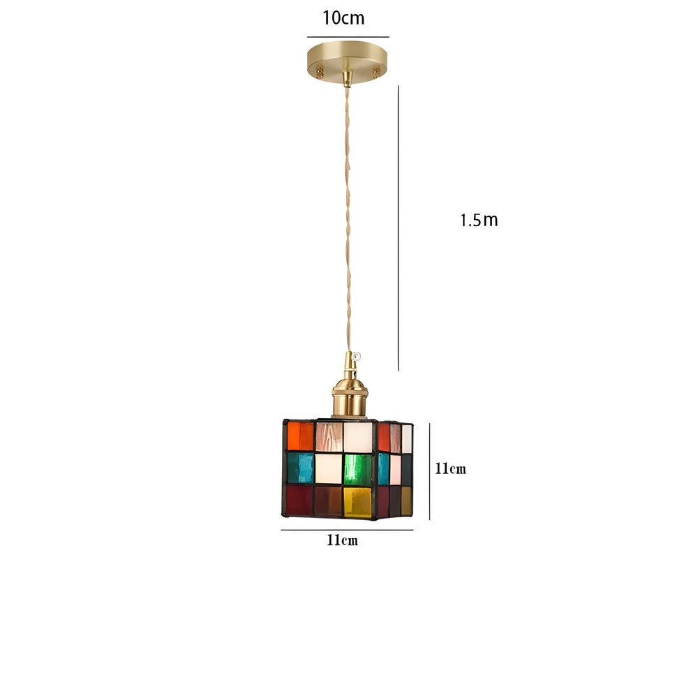 IllumaStyle – Lampada a sospensione retro giapponese in vetro di rame geometrico