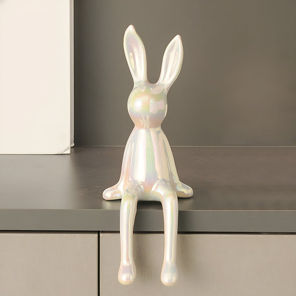 GlimmerHare – Figura di Ceramica Dorata per Mensola e Tavolo