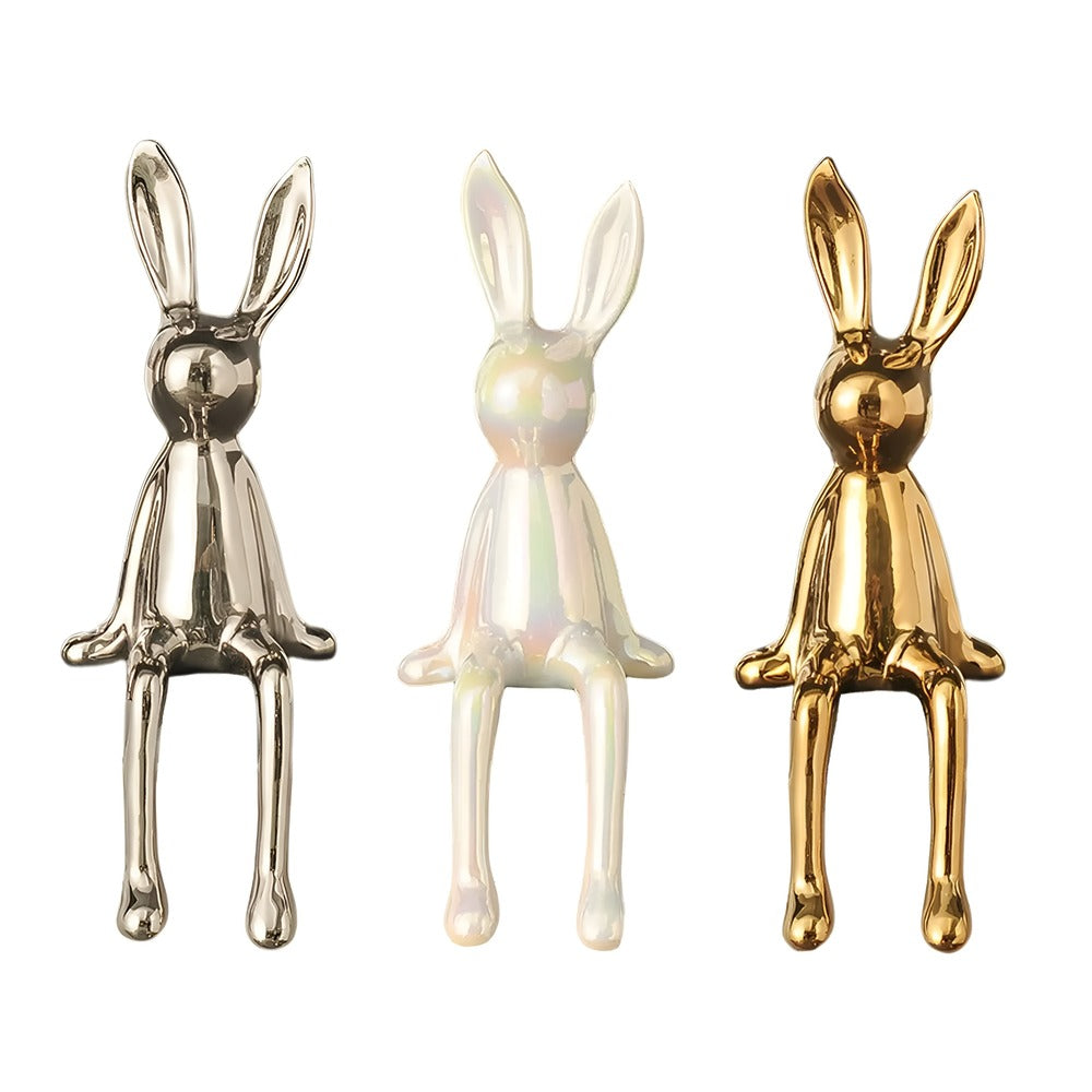 GlimmerHare – Figura di Ceramica Dorata per Mensola e Tavolo