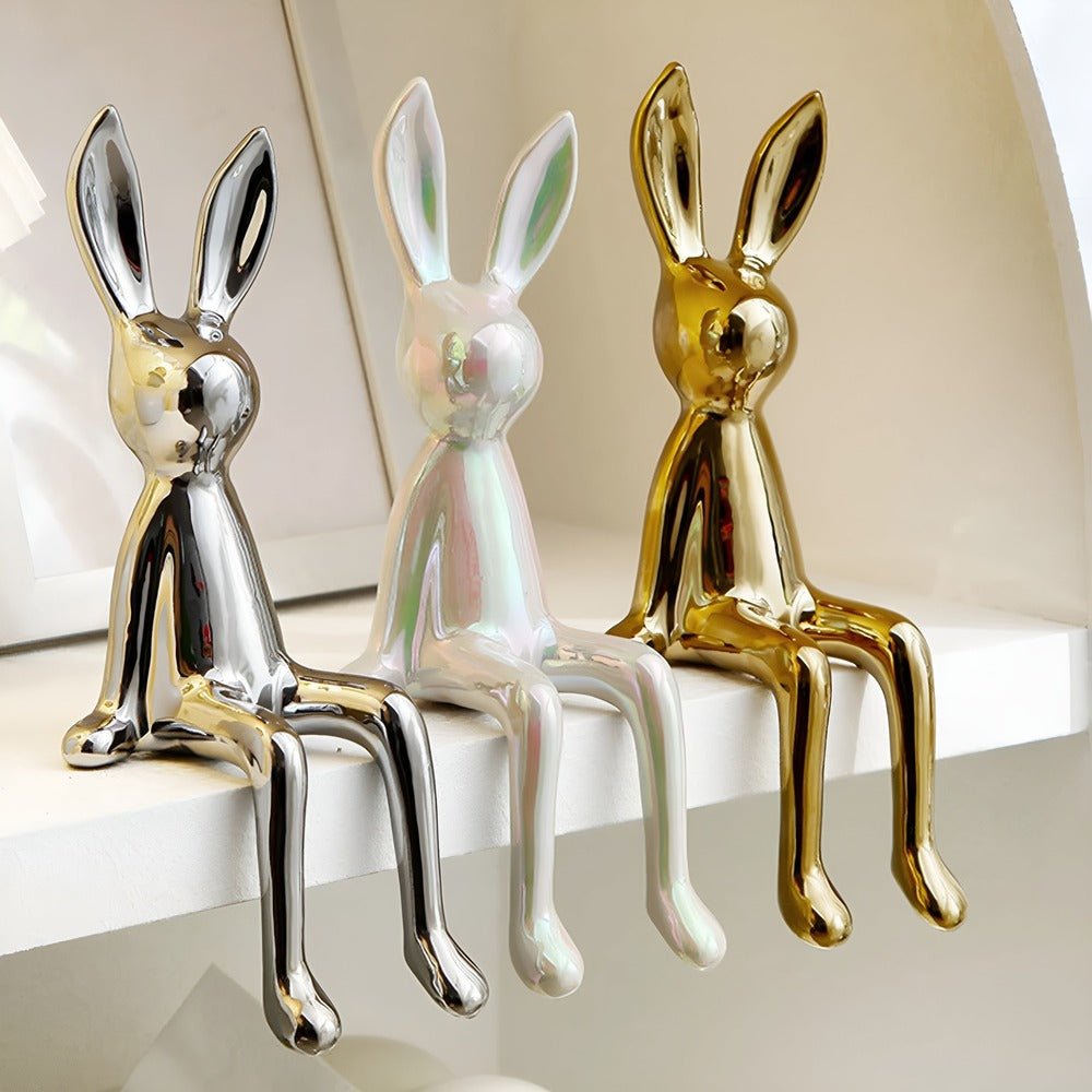 GlimmerHare – Figura di Ceramica Dorata per Mensola e Tavolo