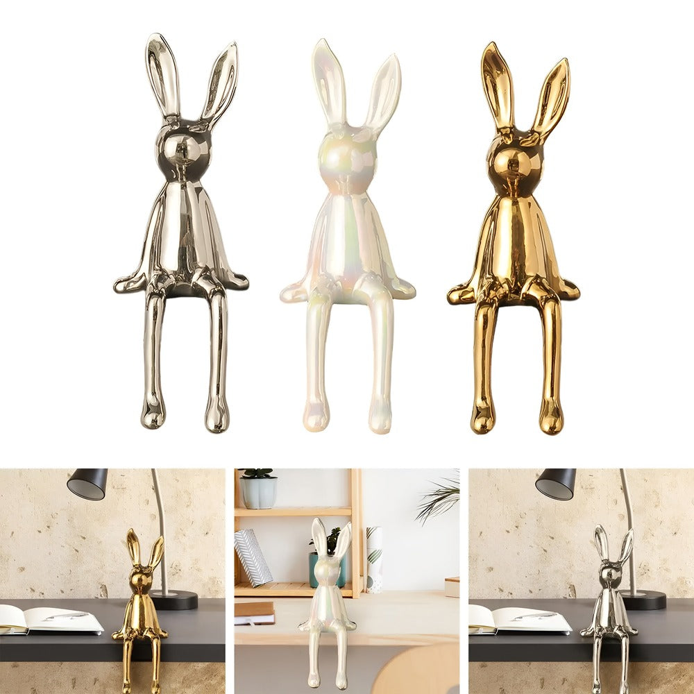GlimmerHare – Figura di Ceramica Dorata per Mensola e Tavolo