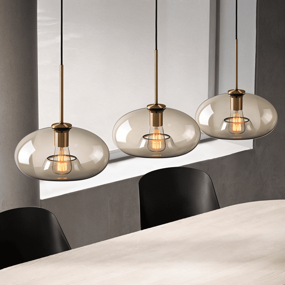 Clairon – Lampada a sospensione in vetro trasparente con design industriale per soffitti