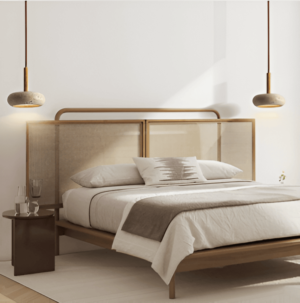 CreamTravertine – Lampada a sospensione naturale in travertino e legno