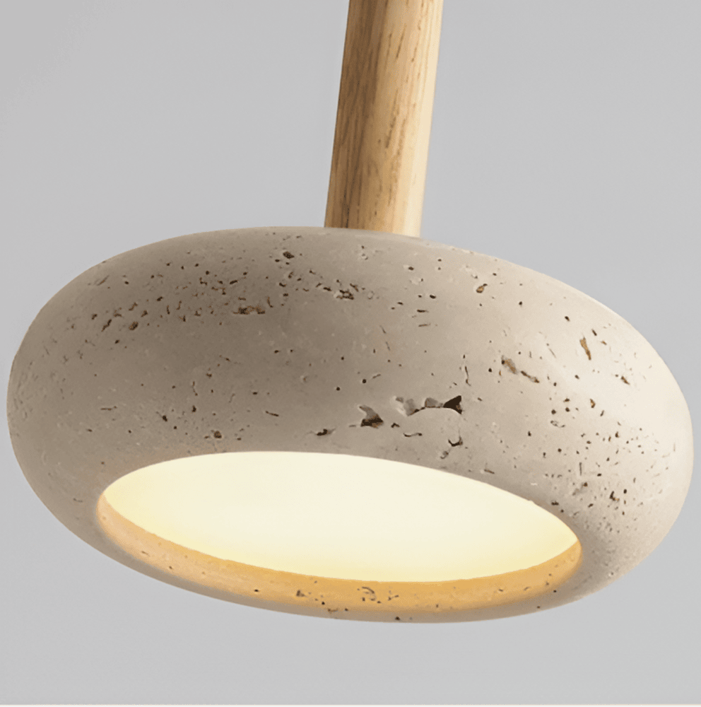 CreamTravertine – Lampada a sospensione naturale in travertino e legno