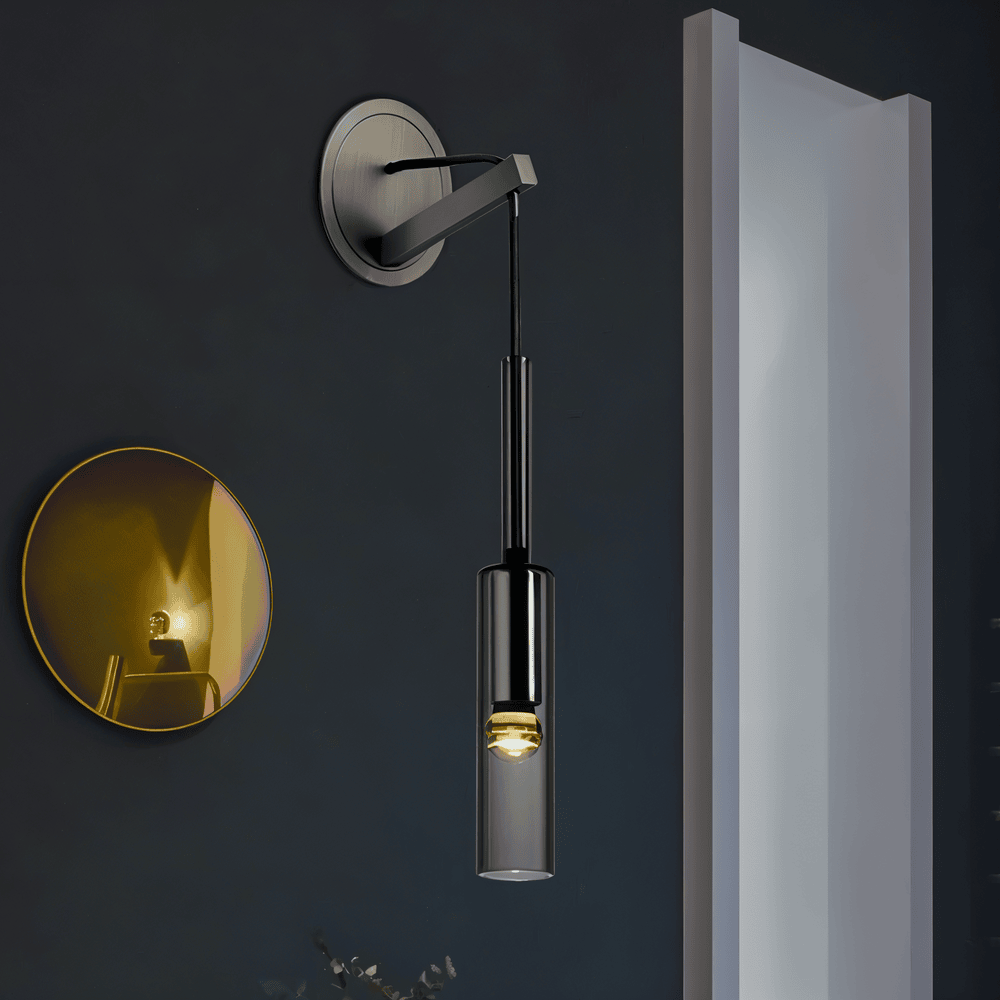 SmokyGlow – Applique da Parete Grigio Cristallo | Design Minimalista in Vetro Fumè con Illuminazione LED Calda