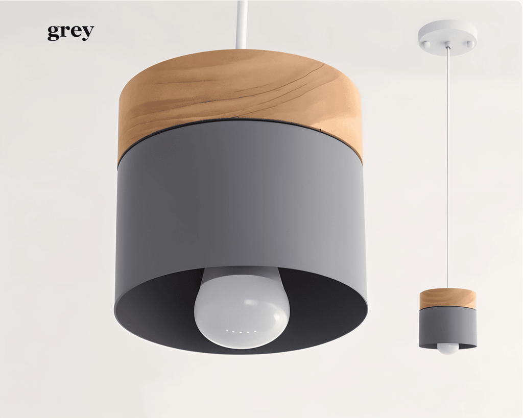 Cylinder Chic – Lampada a Sospensione in Metallo e Legno Caldo