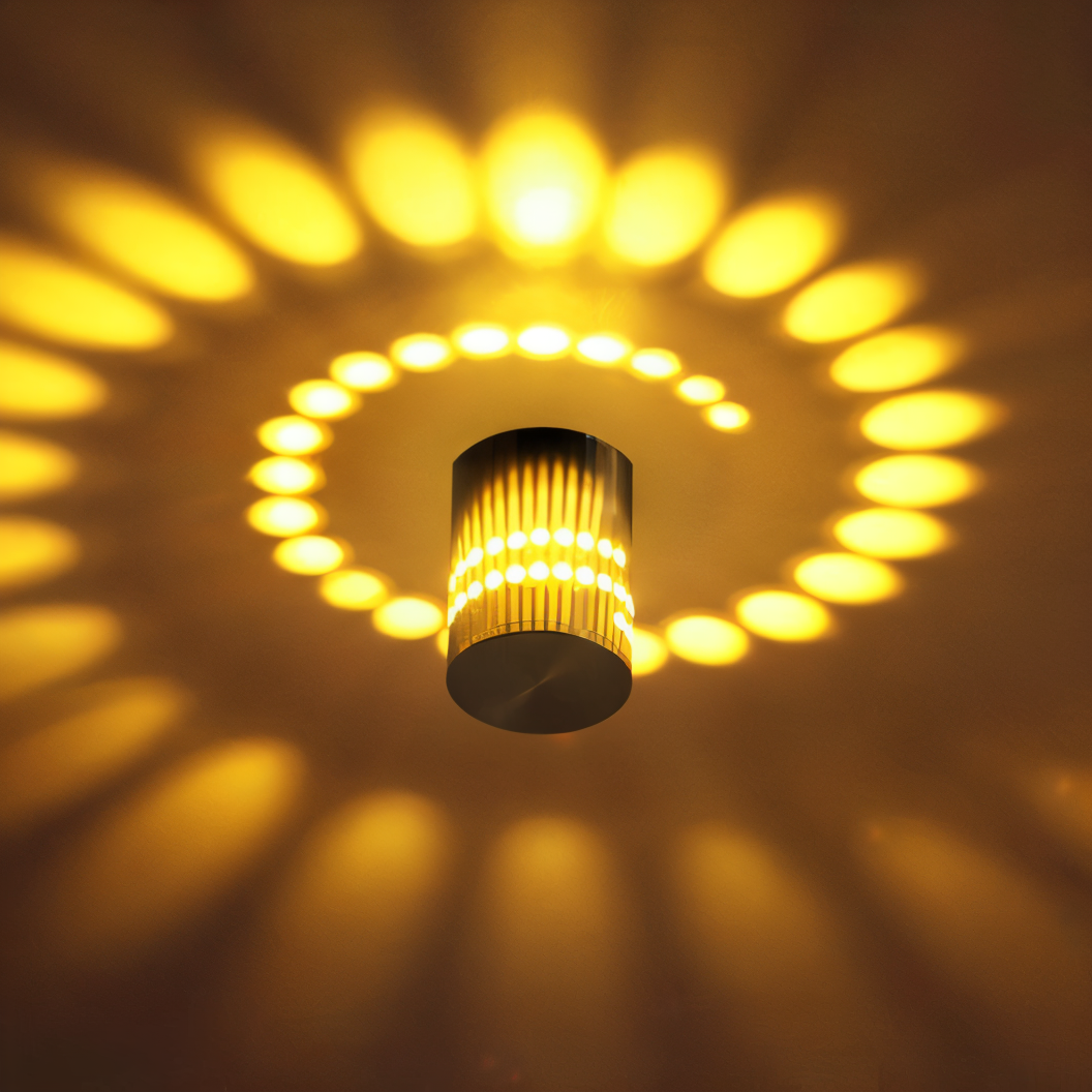SpiraGlow – Lampada a Muro LED Cilindrica con Effetti Spiraliformi Colorati