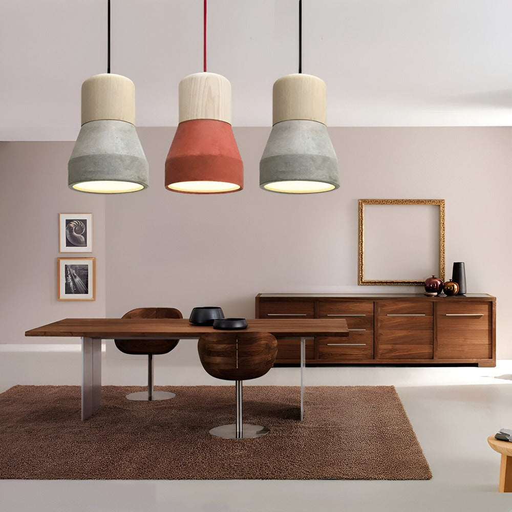 MixTint – Lampadario in Cemento con Bellissimi Inserti in Legno