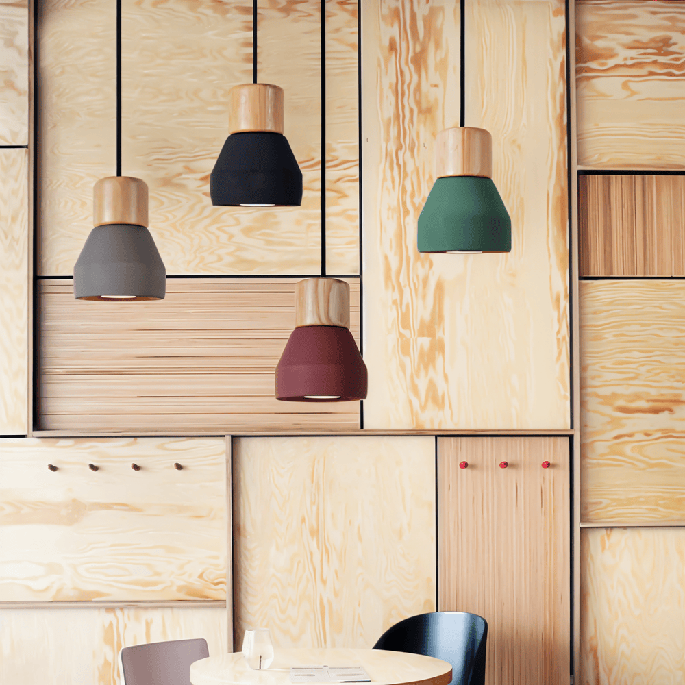 MixTint – Lampadario in Cemento con Bellissimi Inserti in Legno