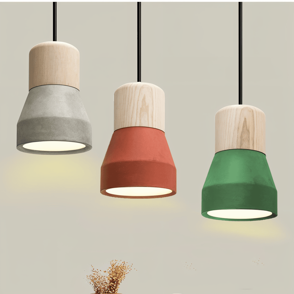 MixTint – Lampadario in Cemento con Bellissimi Inserti in Legno