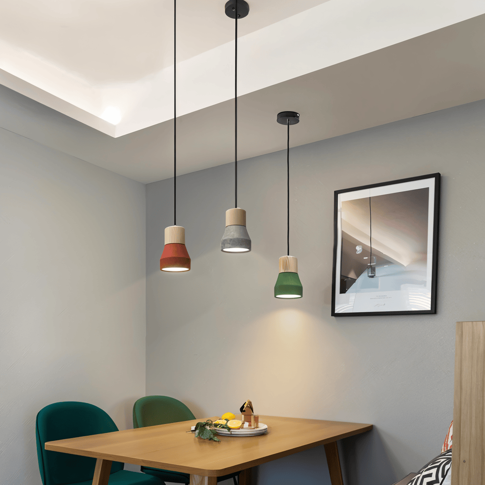 MixTint – Lampadario in Cemento con Bellissimi Inserti in Legno