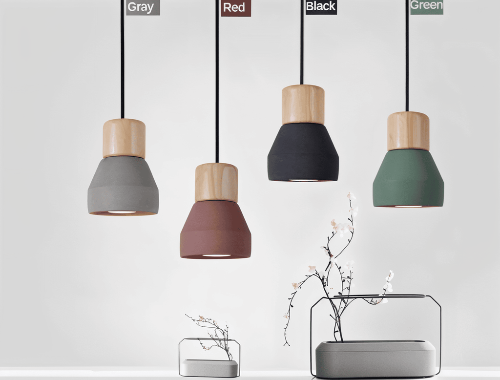 MixTint – Lampadario in Cemento con Bellissimi Inserti in Legno