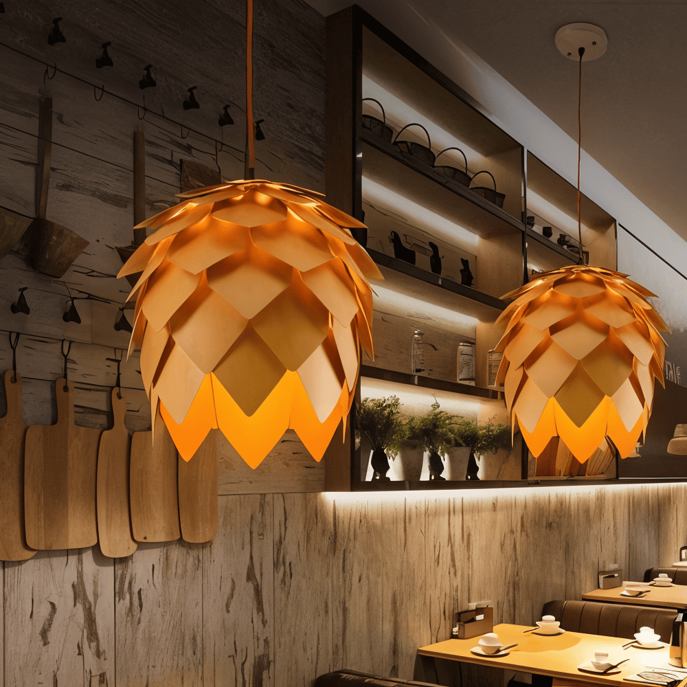 PineGlow – Lampada a sospensione rustica in legno fatta a mano
