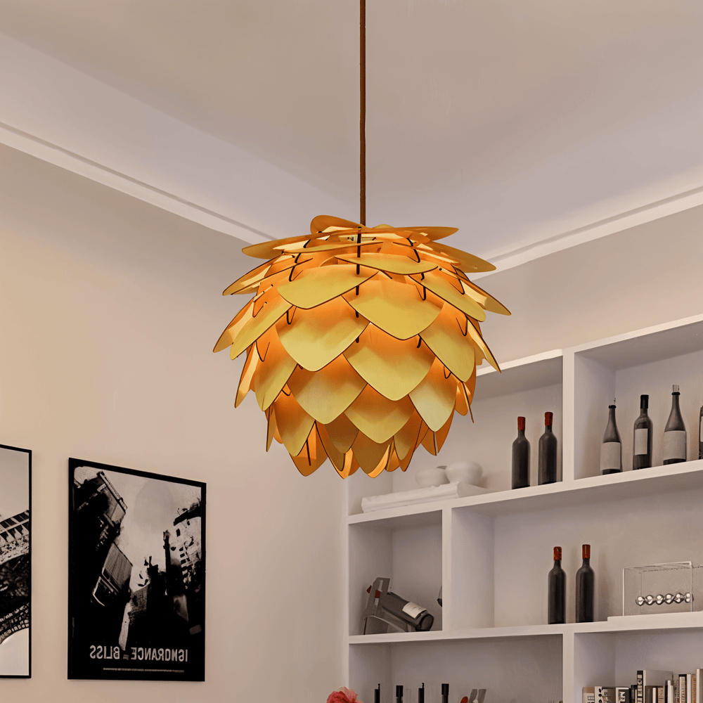 PineGlow – Lampada a sospensione rustica in legno fatta a mano