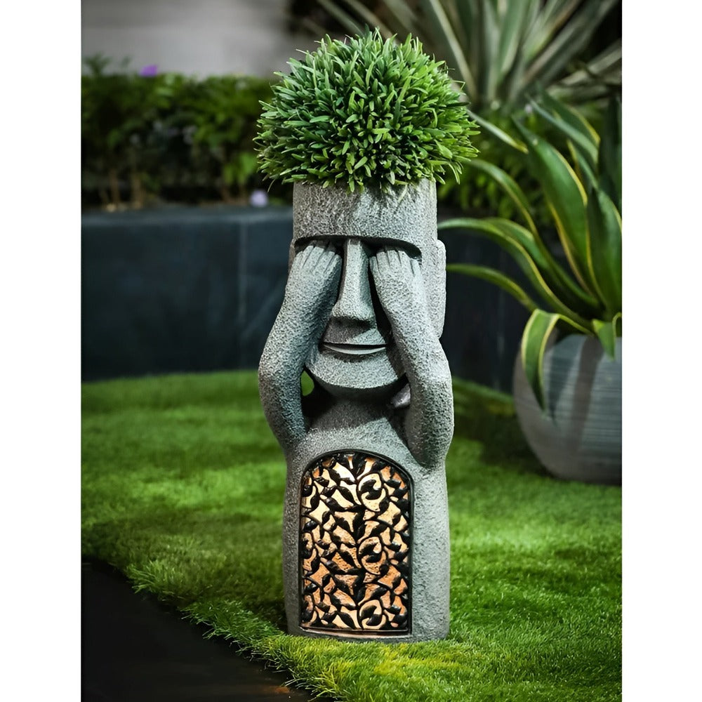 Velourin | Scultura solare dell'Isola di Pasqua set di 3 con luce LED calda per giardino, prato e patio