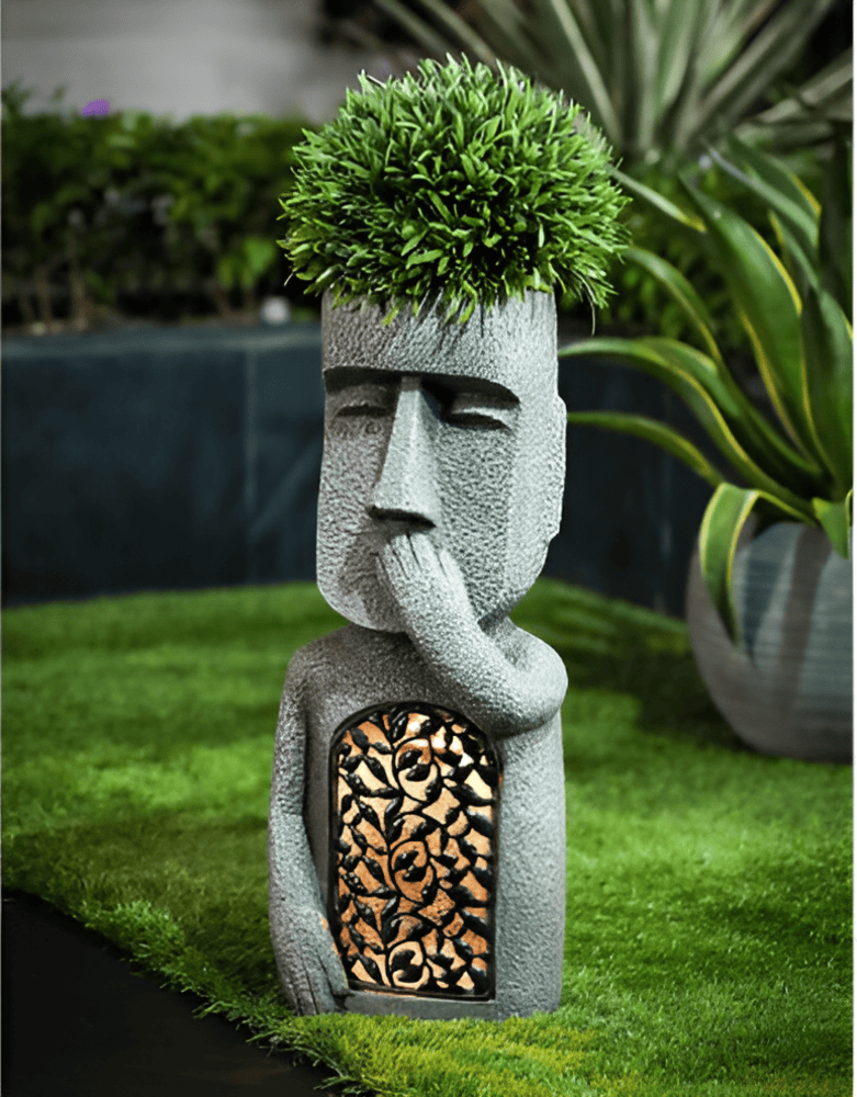 Velourin | Scultura solare dell'Isola di Pasqua set di 3 con luce LED calda per giardino, prato e patio