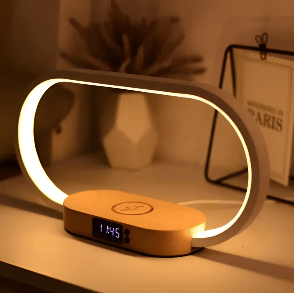 SmartiOne – Lampada Notturna Multifunzionale con Caricatore Wireless e Orologio Digitale
