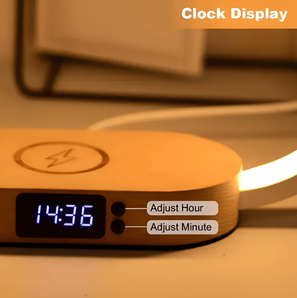 SmartiOne – Lampada Notturna Multifunzionale con Caricatore Wireless e Orologio Digitale