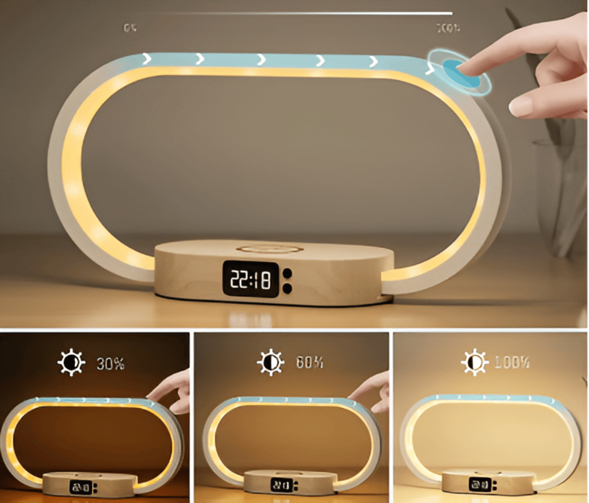 SmartiOne – Lampada Notturna Multifunzionale con Caricatore Wireless e Orologio Digitale