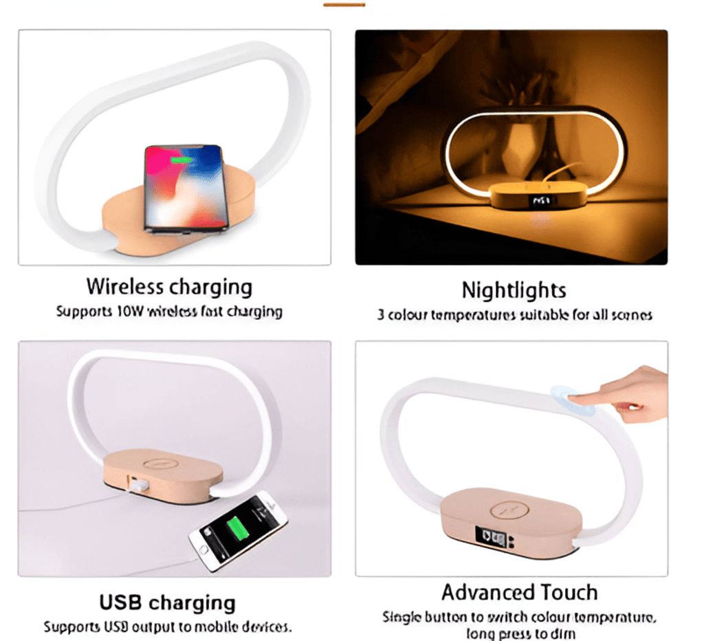 SmartiOne – Lampada Notturna Multifunzionale con Caricatore Wireless e Orologio Digitale