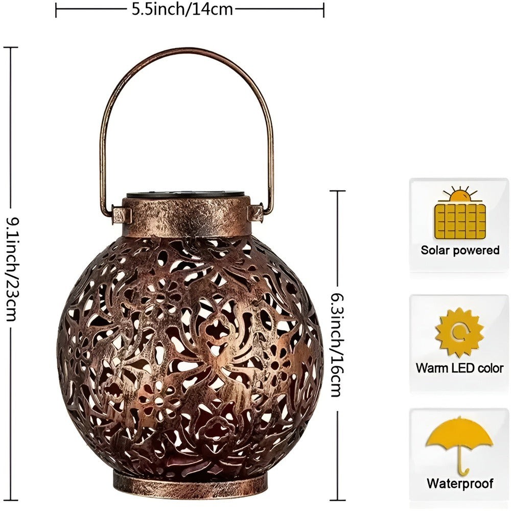 SunAura Vintage Lampada Solare – Lanterna Solare in Metallo Appesa