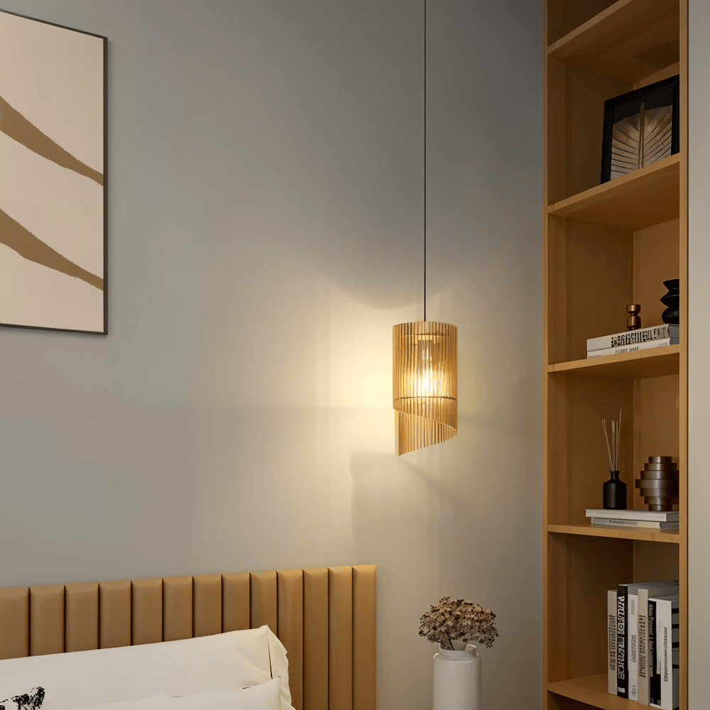 SpiraWood – Lampada da Soffitto Artistica e Cilindrica in Legno