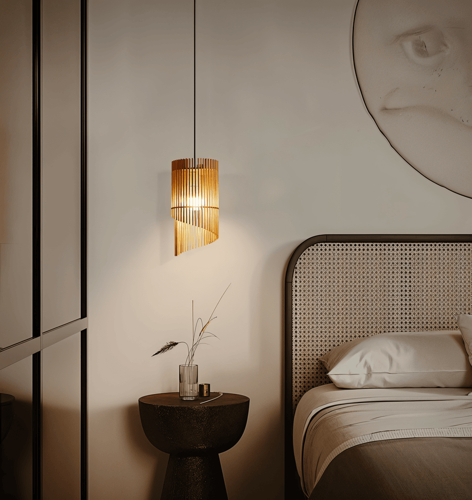 SpiraWood – Lampada da Soffitto Artistica e Cilindrica in Legno