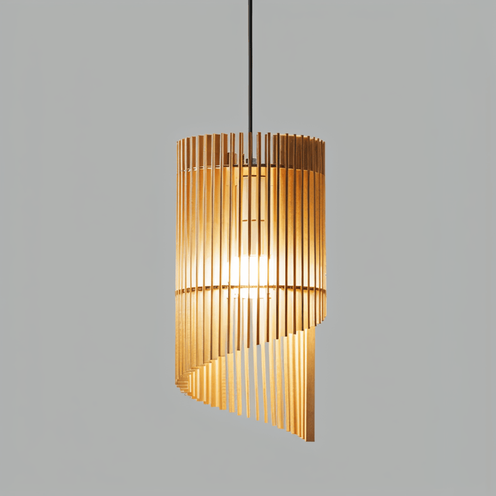 SpiraWood – Lampada da Soffitto Artistica e Cilindrica in Legno