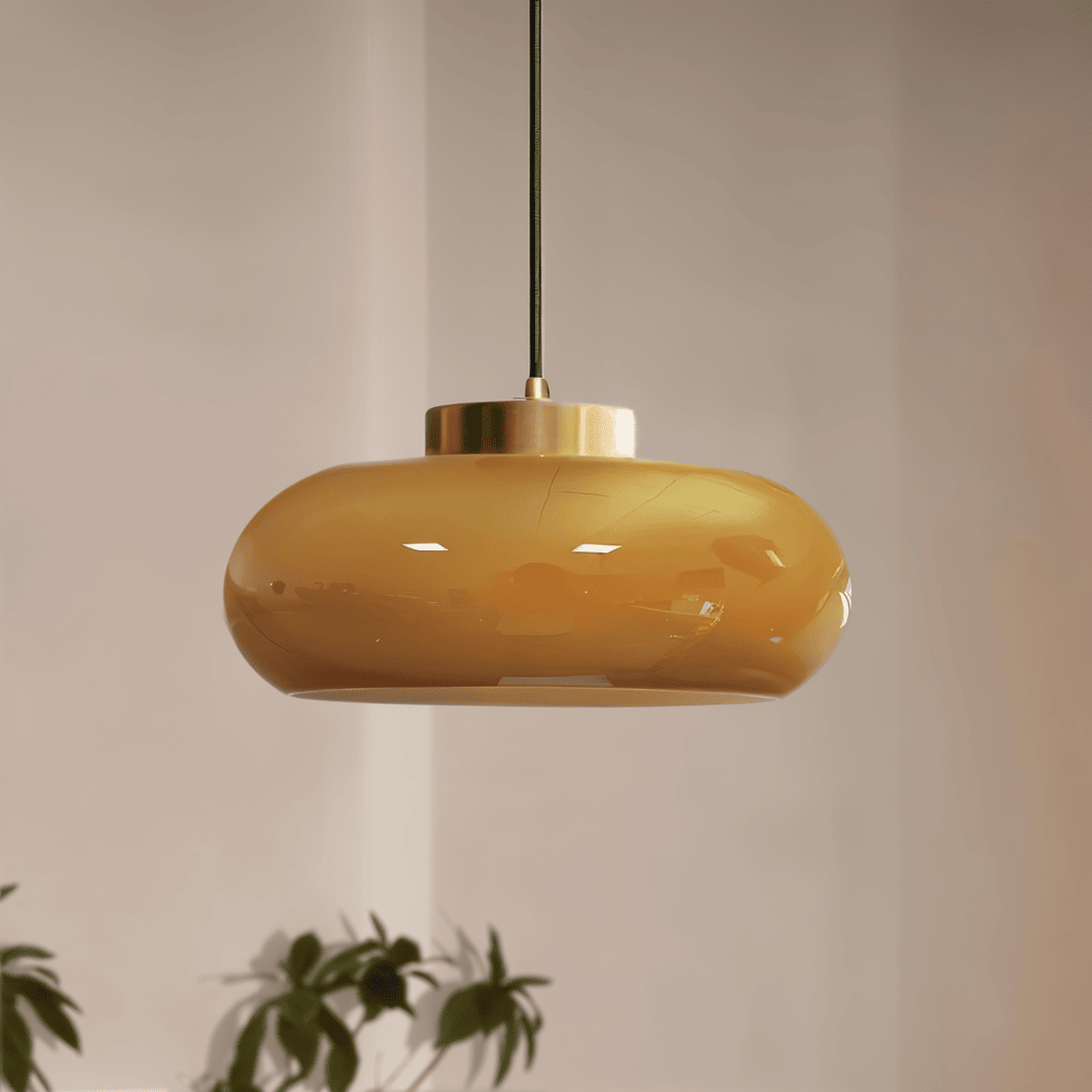 AmberGleam – Lampada da soffitto vintage gialla classica in vetro e ottone