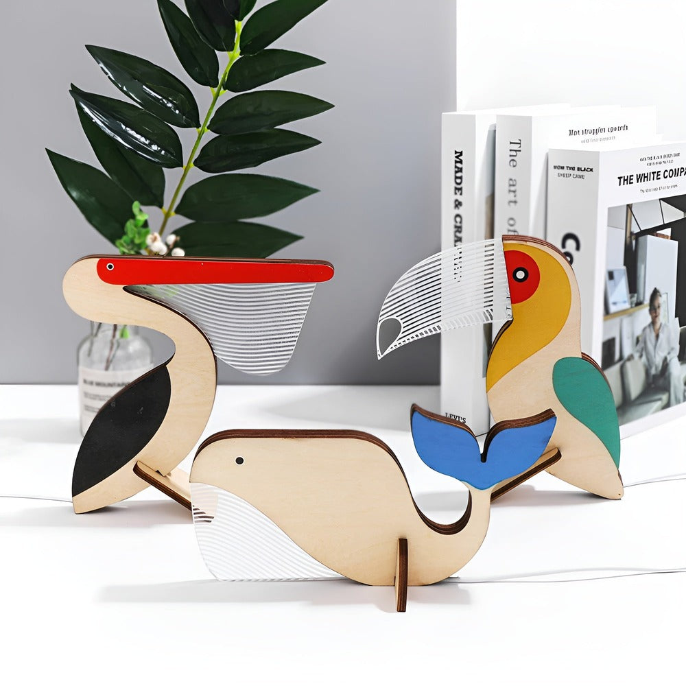 Wildlife – Lampada da tavolo in legno e acrilico con LED Notturno per Bambini
