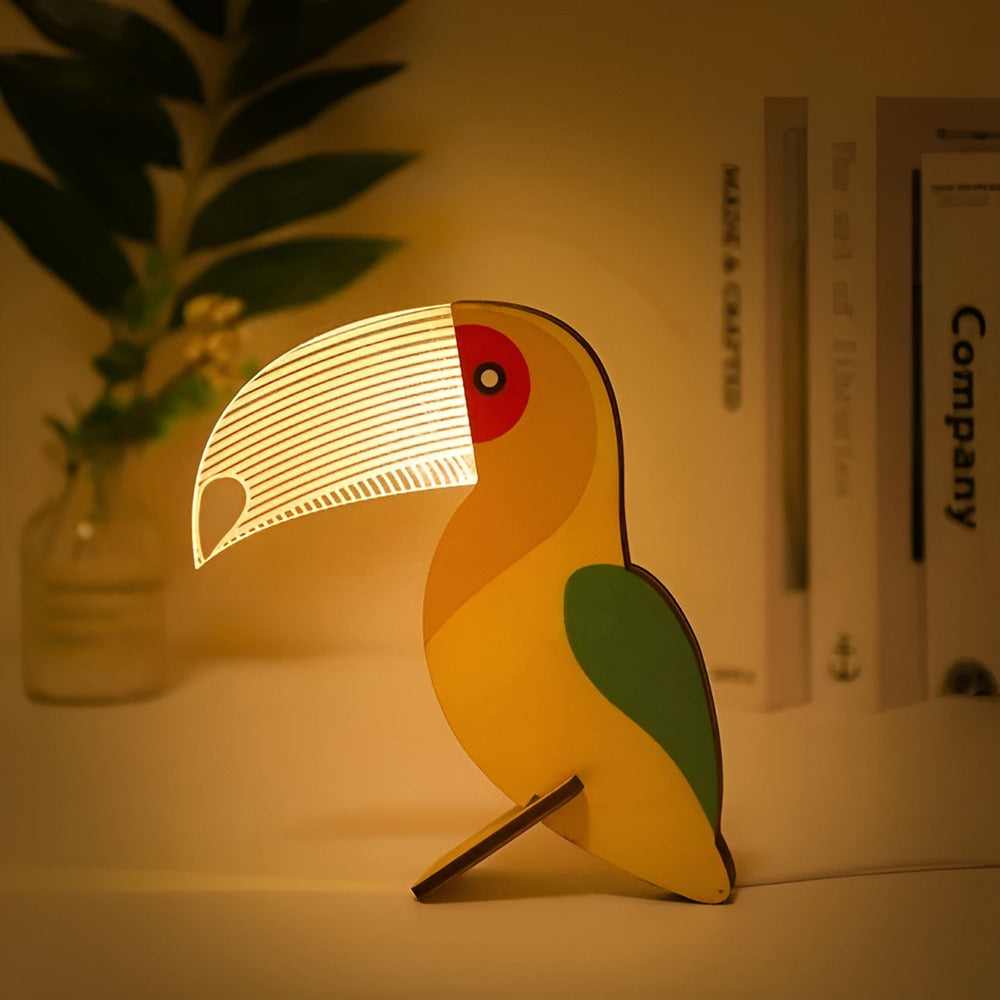 Wildlife – Lampada da tavolo in legno e acrilico con LED Notturno per Bambini