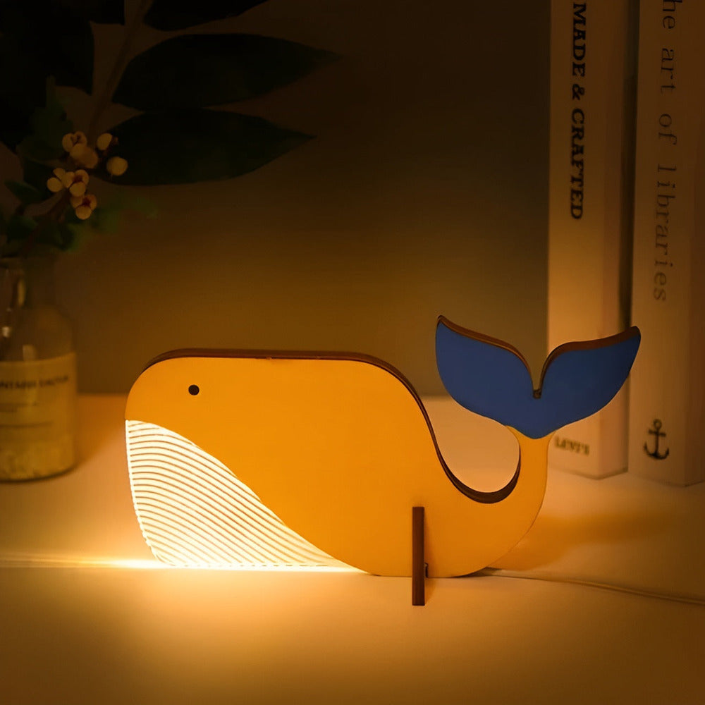 Wildlife – Lampada da tavolo in legno e acrilico con LED Notturno per Bambini