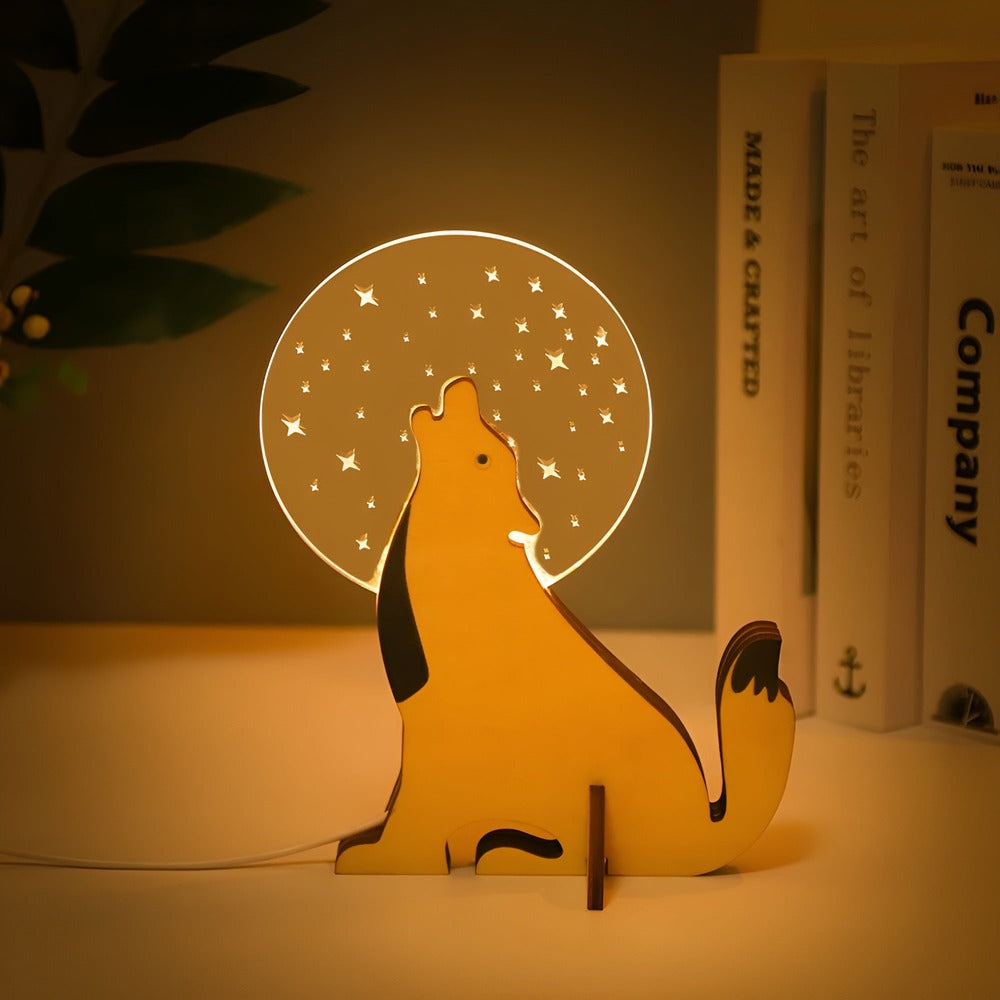 Wildlife – Lampada da tavolo in legno e acrilico con LED Notturno per Bambini