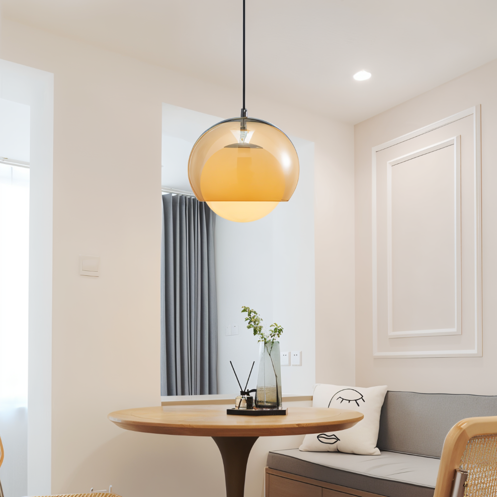 AmberDuo – Lampada a sospensione in vetro retro in stile Bauhaus