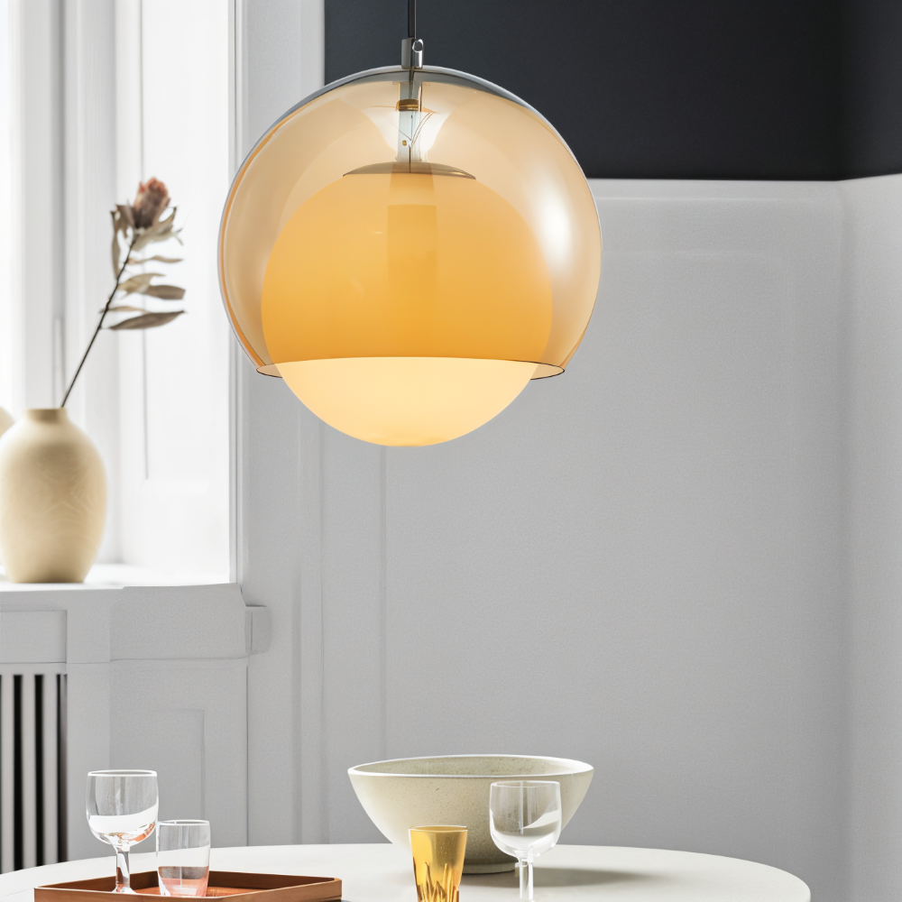 AmberDuo – Lampada a sospensione in vetro retro in stile Bauhaus