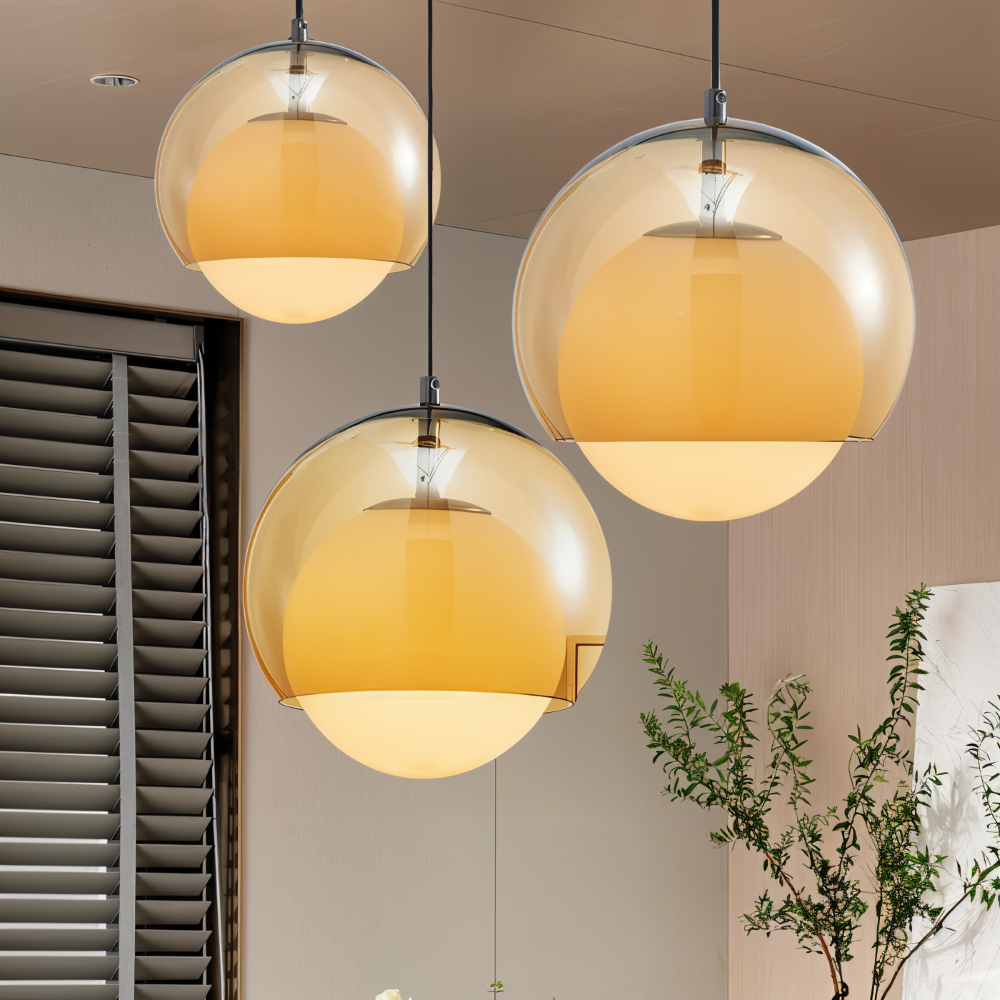 AmberDuo – Lampada a sospensione in vetro retro in stile Bauhaus