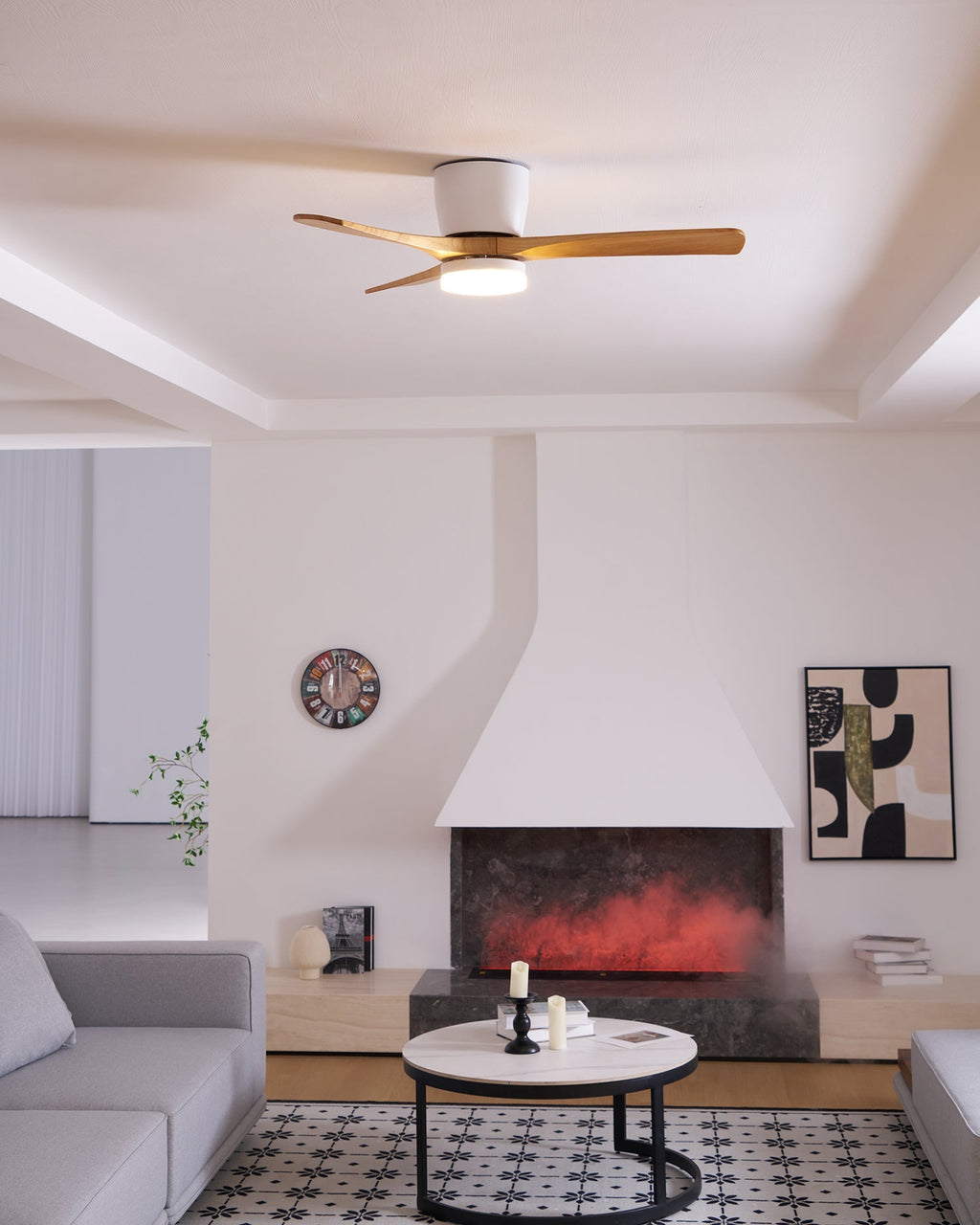 Arvienne | Ventilatore da soffitto in legno nordico con luce LED per camere moderne