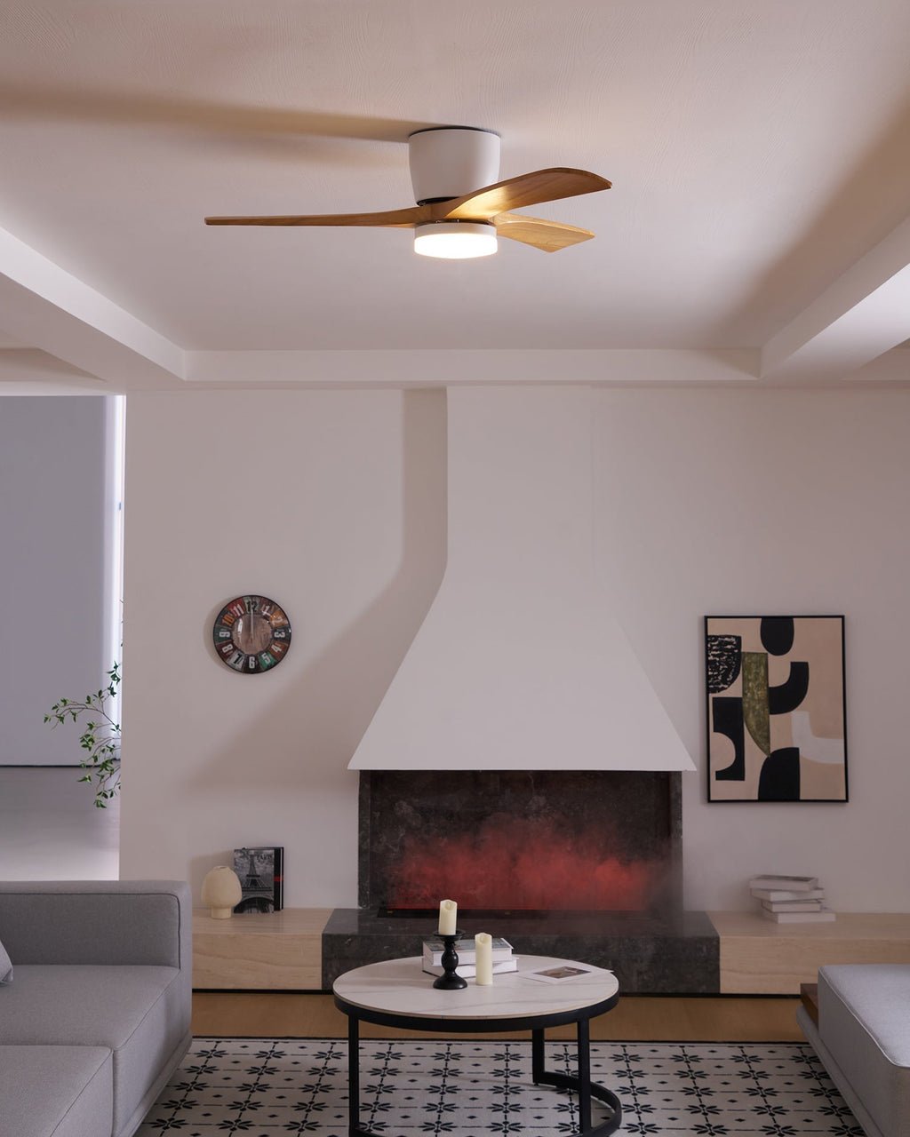 Arvienne | Ventilatore da soffitto in legno nordico con luce LED per camere moderne