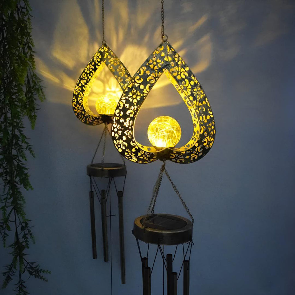 Campanella a Vento in Ferro a Cuore Solare per Decorazione da Giardino