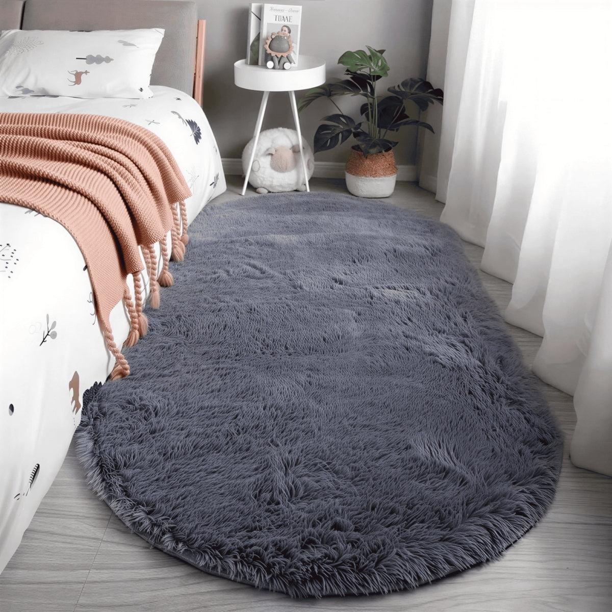 Tappeto in Peluche a Forma Ovale con Retro Antiscivolo