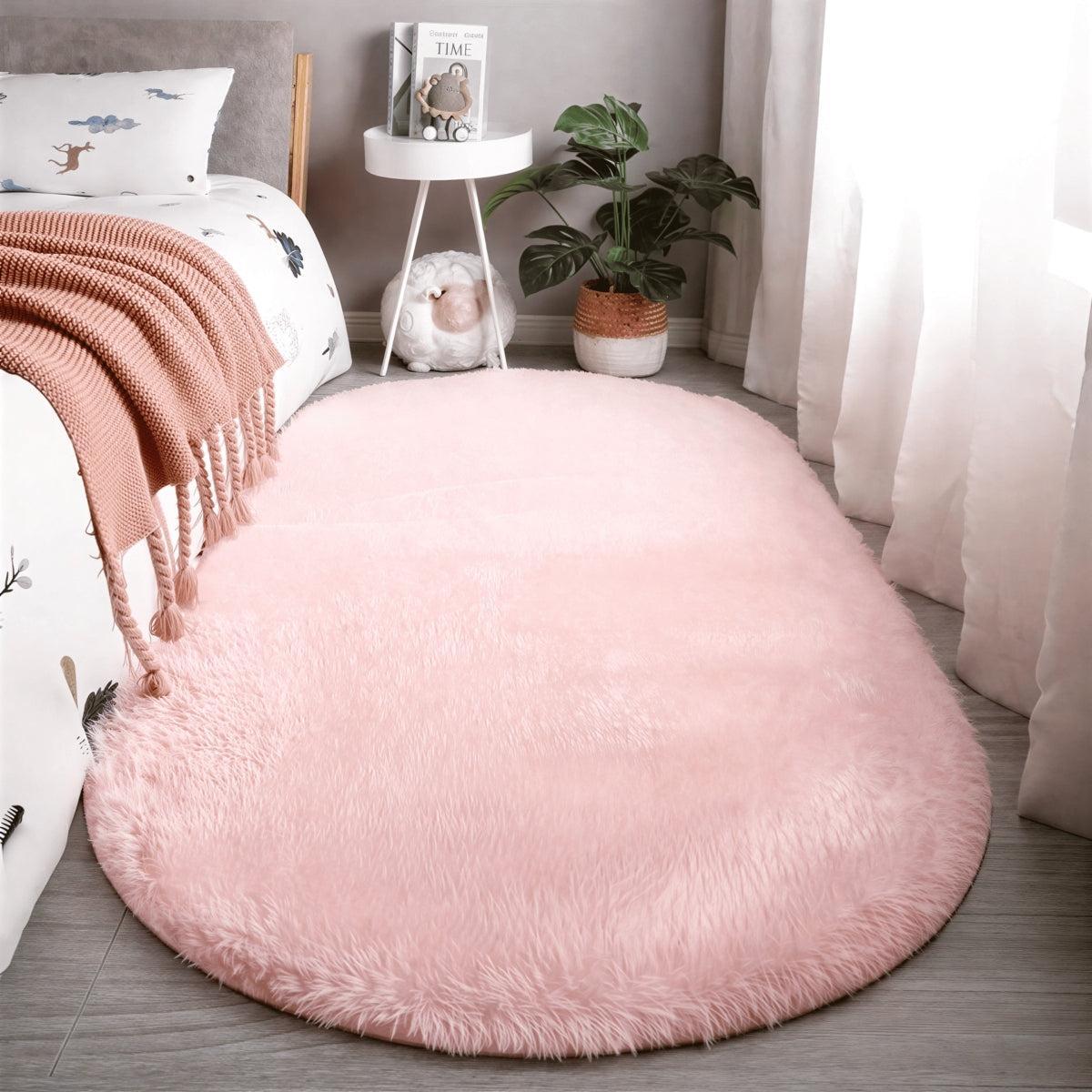 Tappeto in Peluche a Forma Ovale con Retro Antiscivolo
