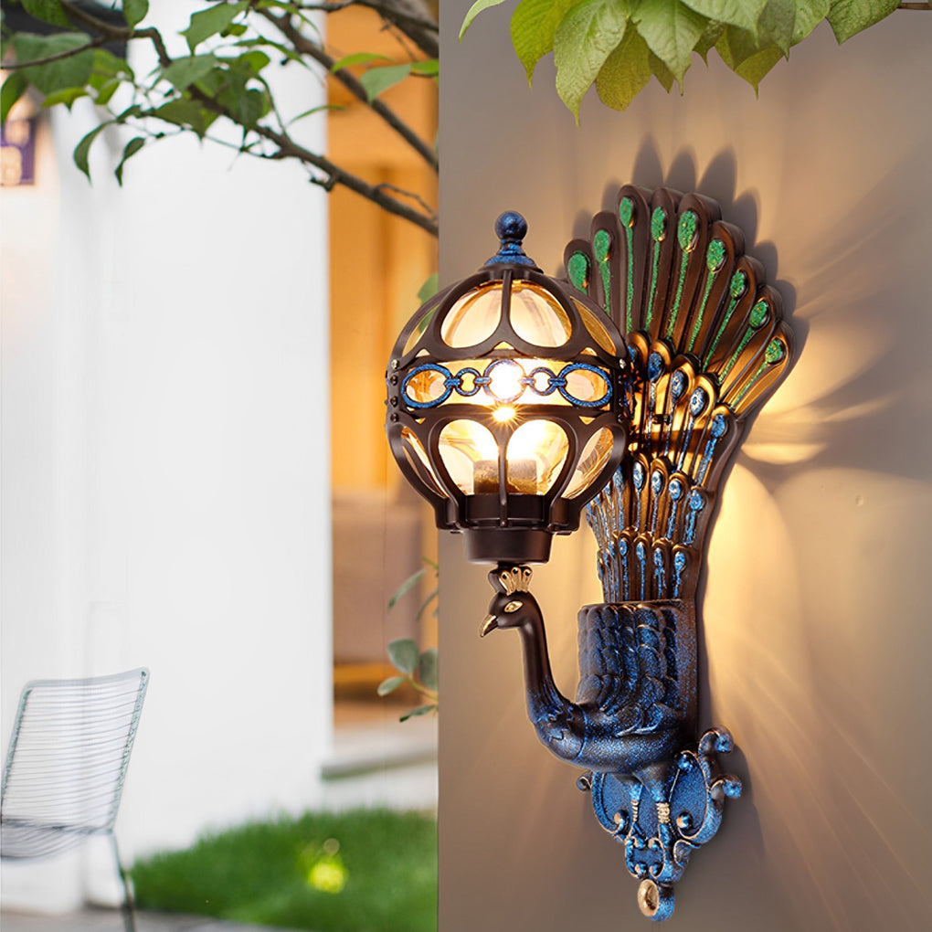 Lampada da Parete Retro Impermeabile con Pavone in Stile Europeo