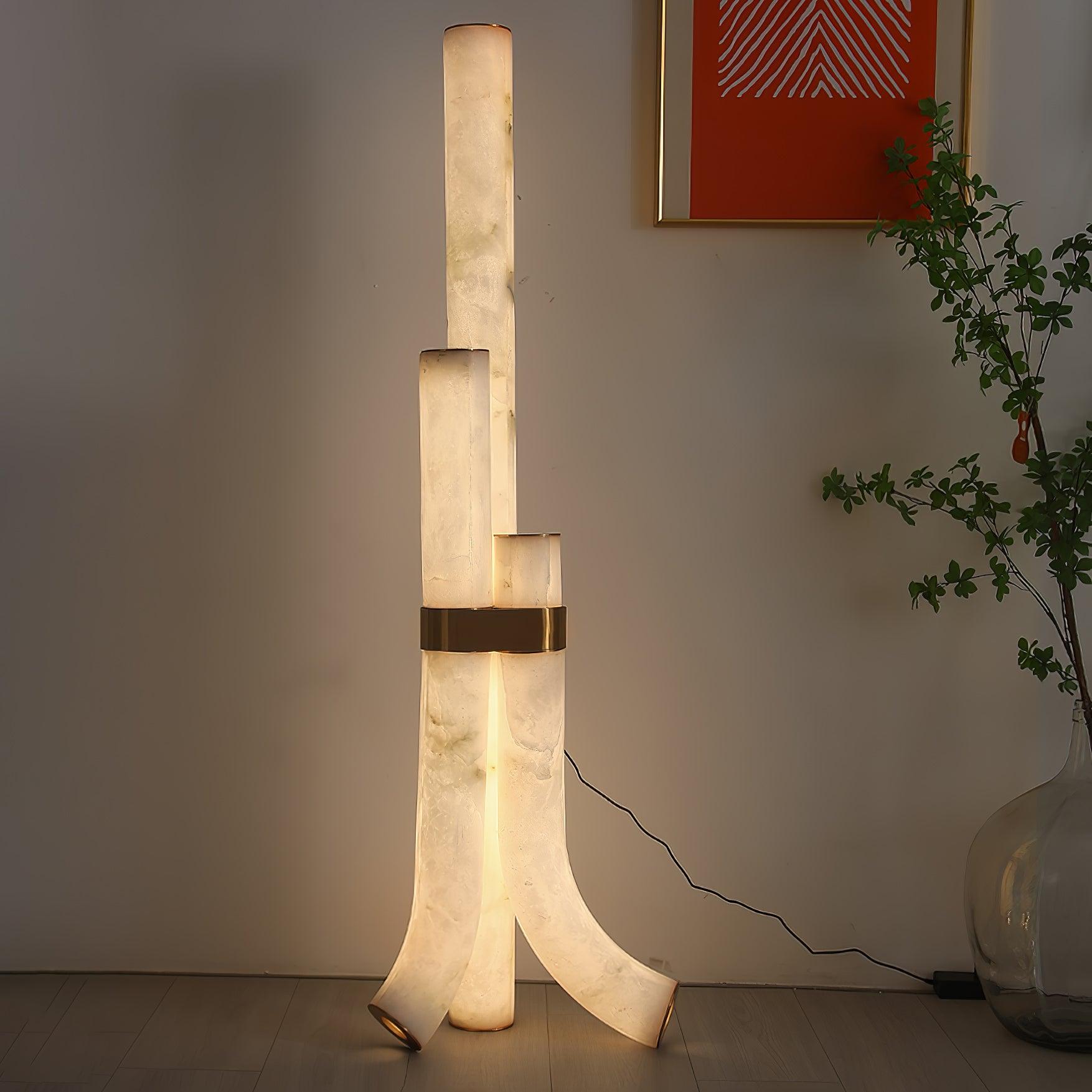 Lampada da Terra in Pietra con Pannelli di Alabastro Alti