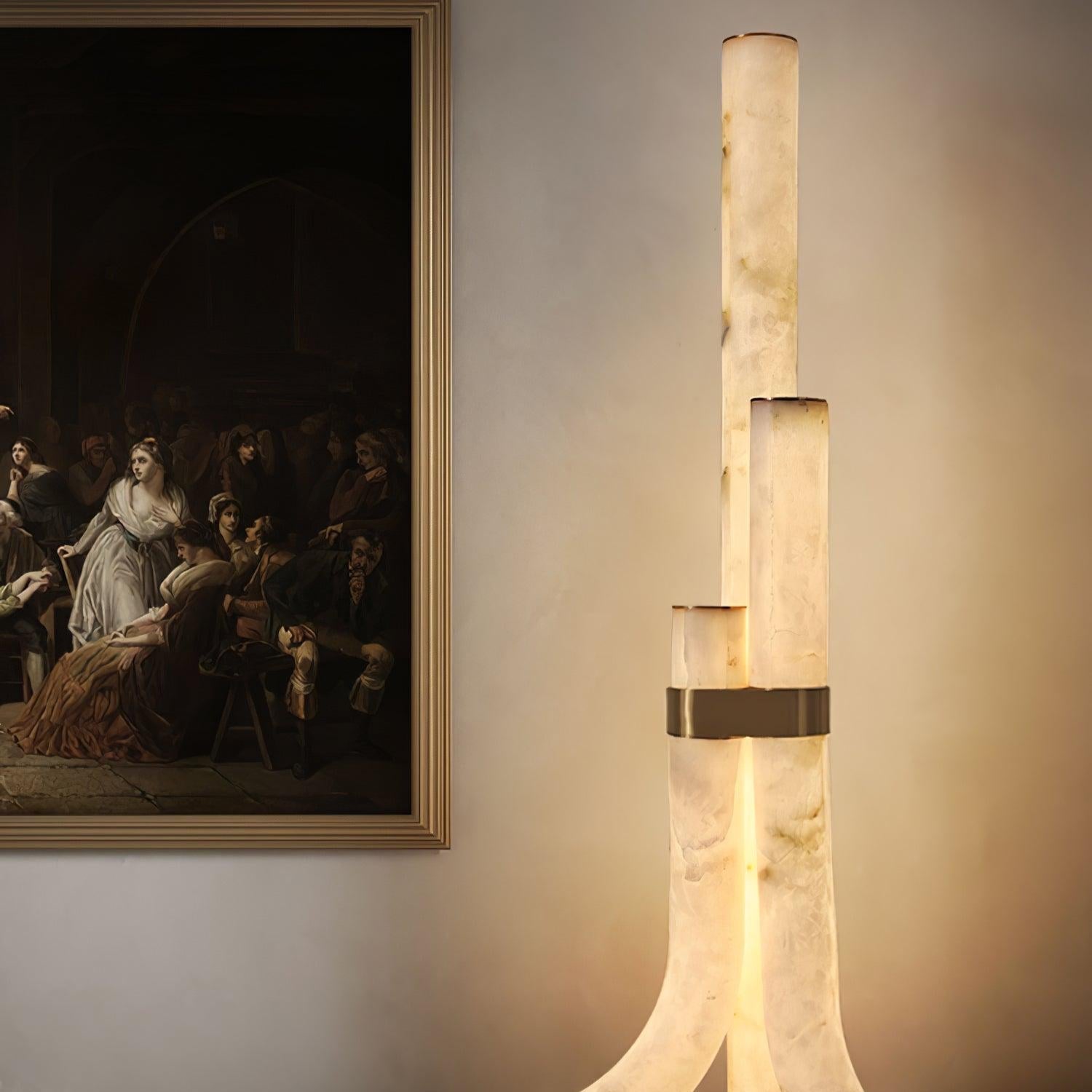 Lampada da Terra in Pietra con Pannelli di Alabastro Alti