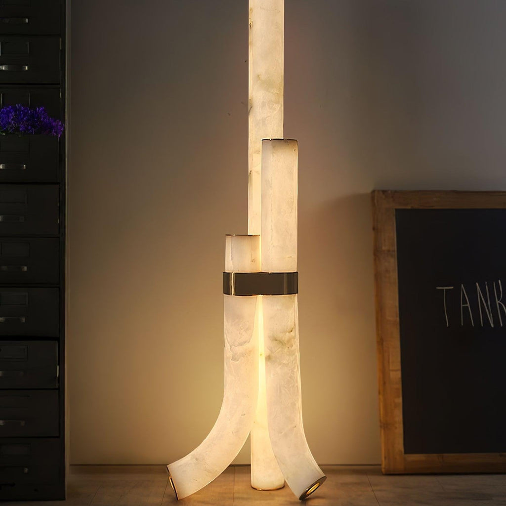 Lampada da Terra in Pietra con Pannelli di Alabastro Alti