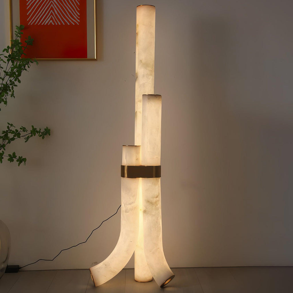 Lampada da Terra in Pietra con Pannelli di Alabastro Alti