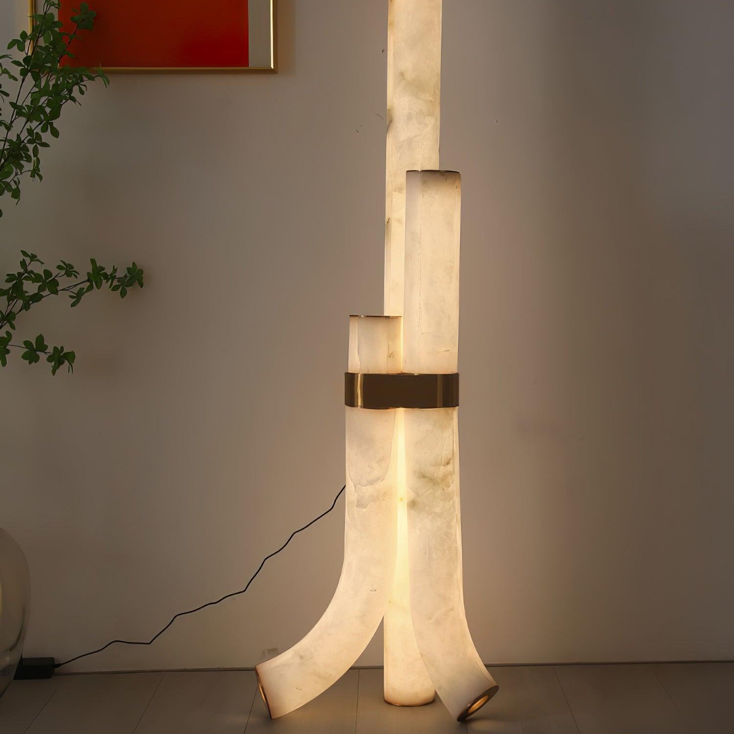 Lampada da Terra in Pietra con Pannelli di Alabastro Alti