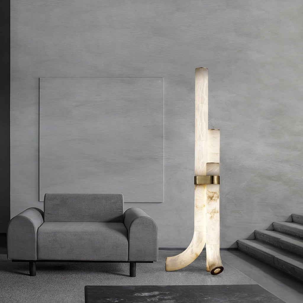 Lampada da Terra in Pietra con Pannelli di Alabastro Alti